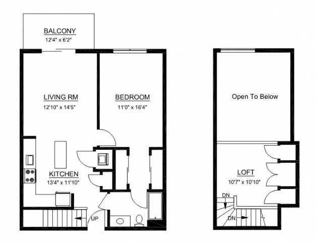 Floor plan for 1 bed, 1 bath, 1091 sqft